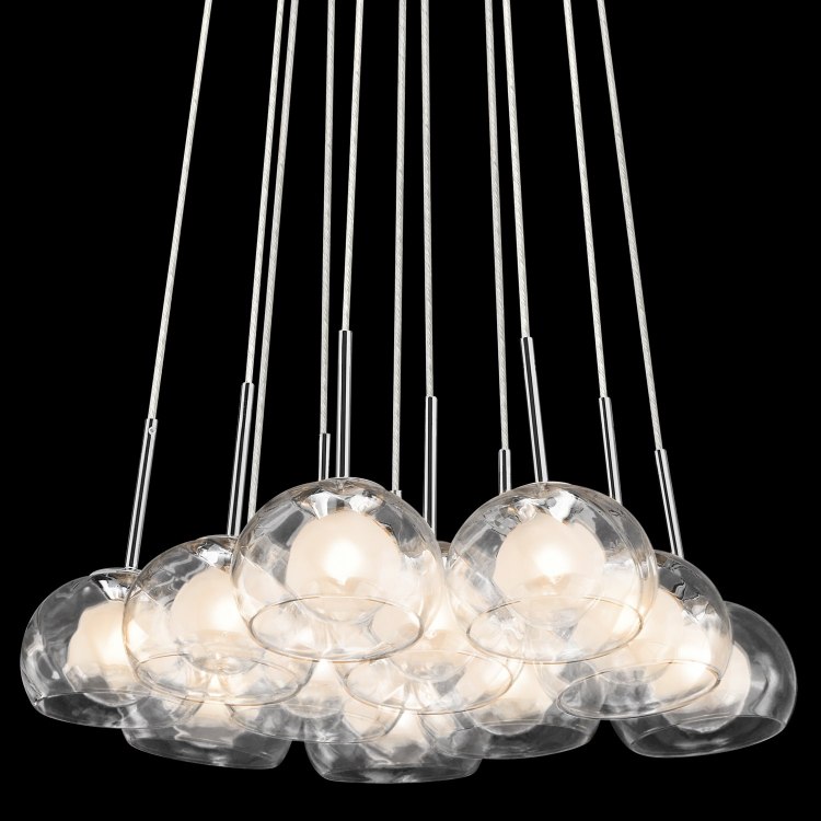 Foto para 40w Niu Clear Optic Outside Glass With Satin-Etched Inner Globe With Clear Glass Reveal Chrome G9 11 light cluster pendant