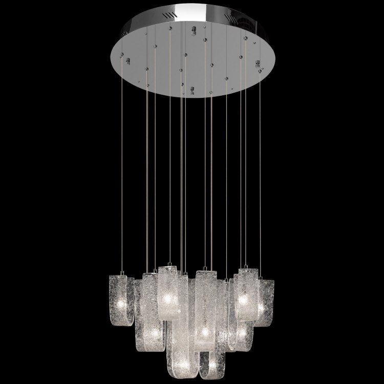 Foto para 20w Zanne Hand Formed Clear Glass With Flame Chipped Inside Chrome G4 15 light Pendant