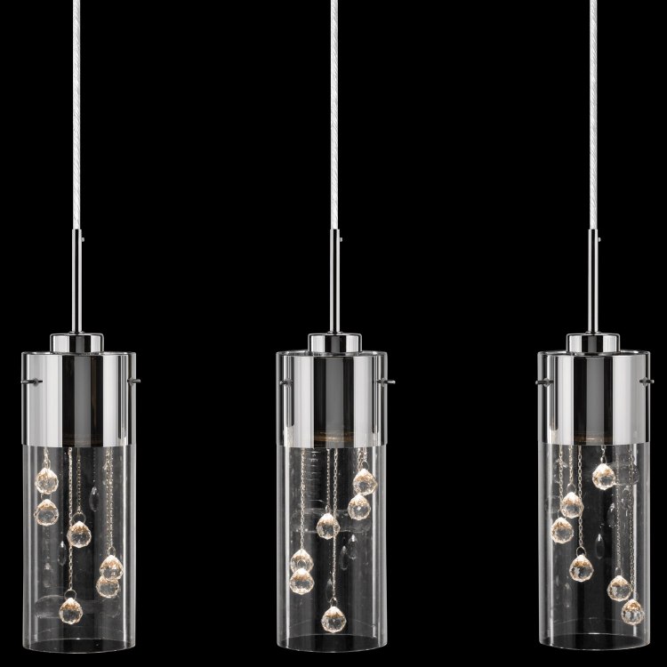 Foto para 35w Shayla Plated Chrome Finish On Clear Glass With Faceted Crystal Accents Chrome GU10 3 light linear pendant