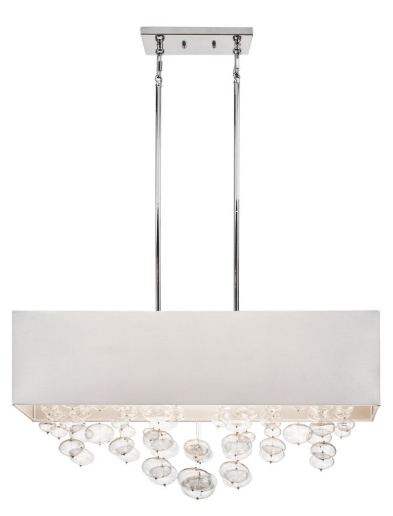 Foto para 40w Piatt White Hardback W/ Clear Blown Saucer Glass Chrome G9 32" Rectangle Pendant