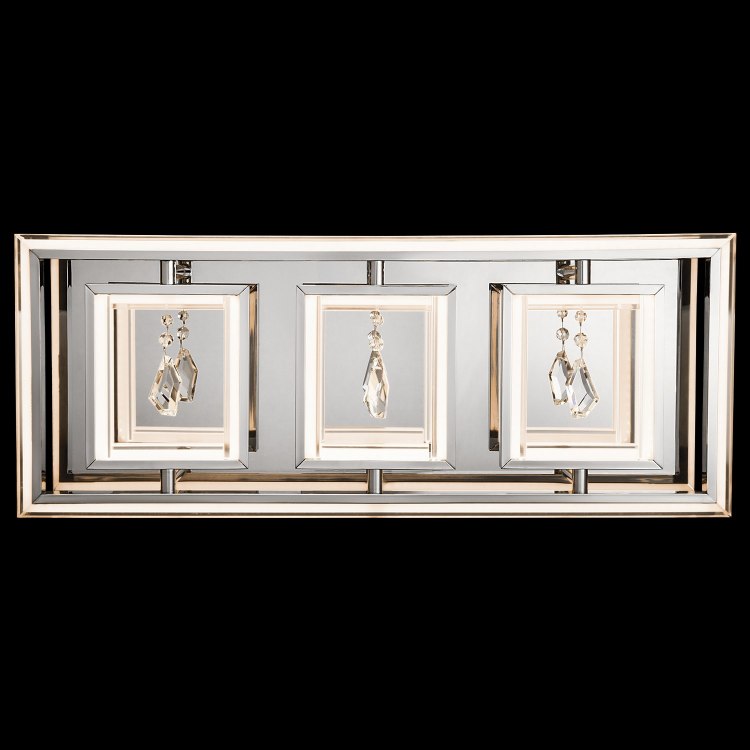 Foto para 1035lm Maze Clear Acrylic Etched Inside With Hanging Crystal Accents Chrome Integrated LED 3 Light Vanity