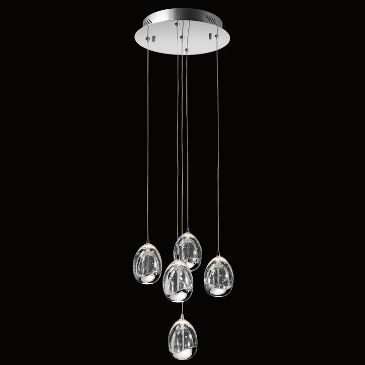 Foto para 1343lm Lavinia K9 Bubble Crystal With Faceted Edge Chrome Integrated LED 5 Light Pendant Cluster