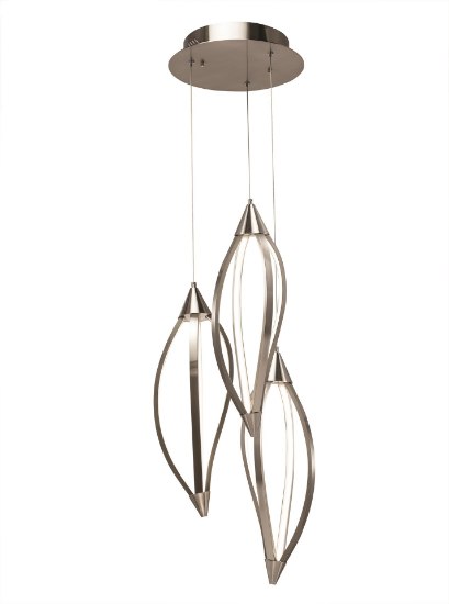 Foto para 1235lm Meridian Etched Acrylic Brushed Nickel Integrated LED 3 Head Pendant Cluster