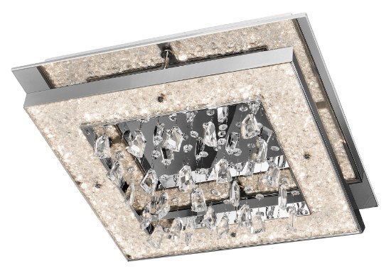 Picture of 1433lm Crushed Ice Clear Glass With Crystals Gems + Hanging Crystal Accents Chrome Integrated LED cool white LED 1 (light) square flush mount