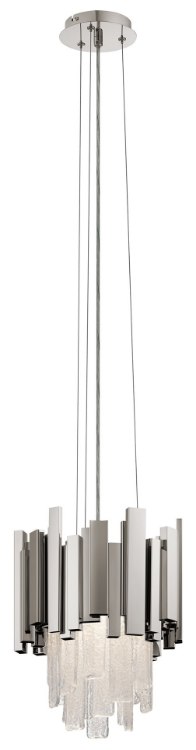 Foto para Metal Shade W/ Clear Noodle Glass Drops Polished Nickel Integrated LED Pendant