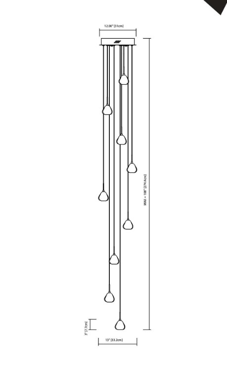 Foto para 20w Eisa Flame Polished Clear Optic Crystal Chrome G4 9 light spiral pendant