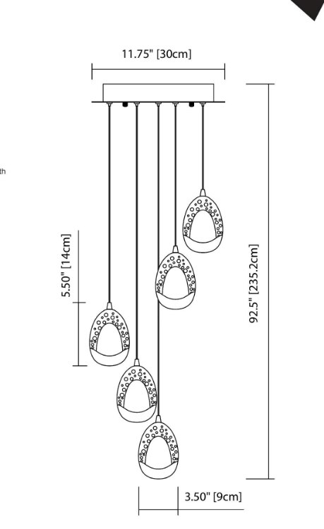 Foto para 1343lm Lavinia K9 Bubble Crystal With Faceted Edge Chrome Integrated LED 5 Light Pendant Cluster