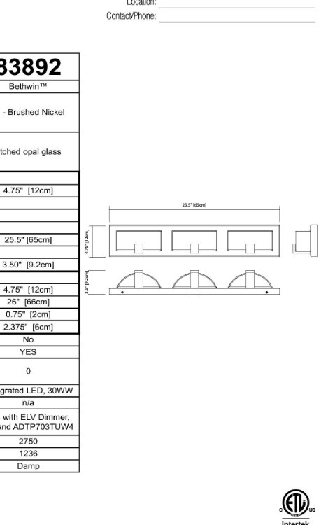 Foto para 30w 1237lm Bethwin Etched Opal Glass Brushed Nickel Integrated LED Vanity