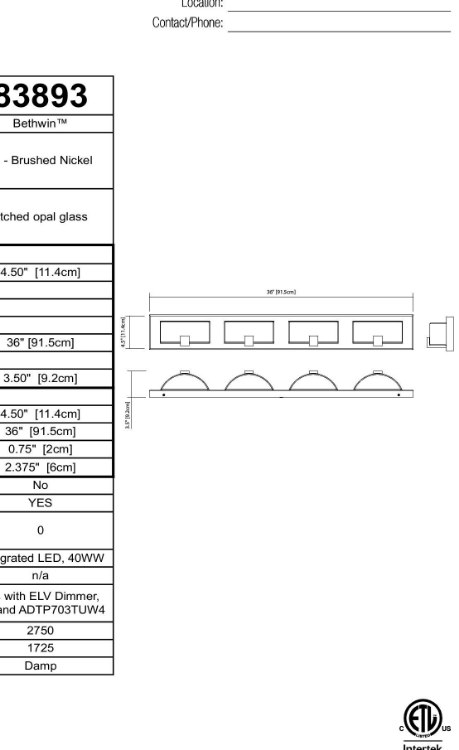Foto para 40w 1725lm Bethwin Etched Opal Glass Brushed Nickel Integrated LED Vanity