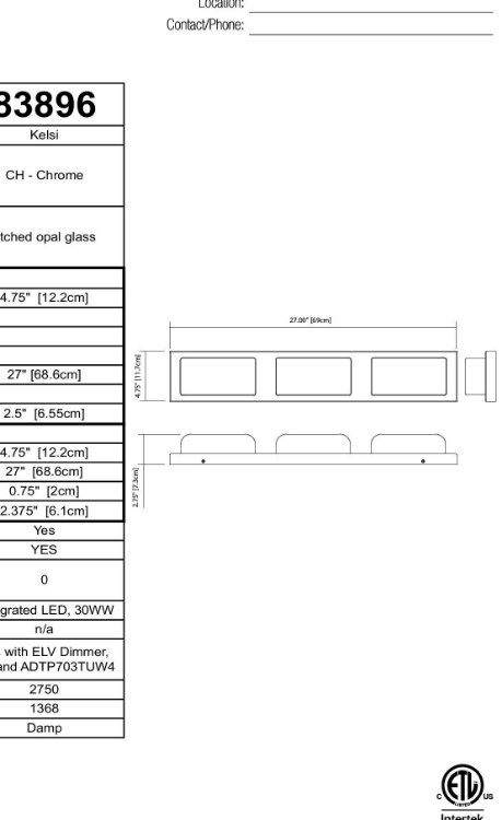 Foto para 30w 1368lm Kelsi Etched Opal Glass Chrome Integrated LED Vanity