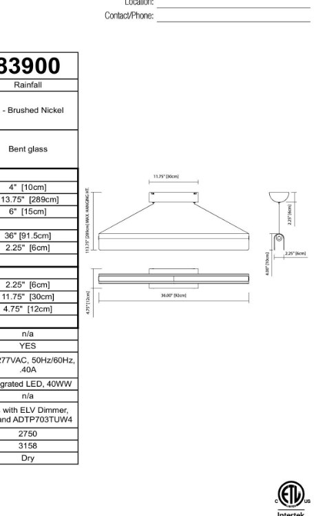Foto para 40w 3159lm Rainfall Bent Glass Brushed Nickel Integrated LED Linear Pendant
