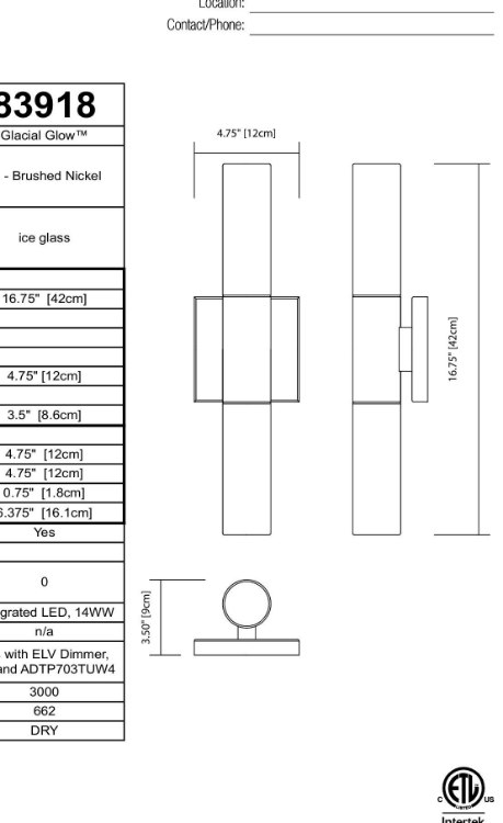 Foto para 14w 663lm Glacial Glow Ice Glass Brushed Nickel Integrated LED Sconce