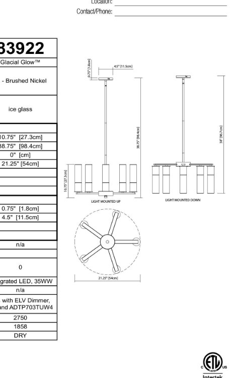 Foto para 35w 1858lm Glacial Glow Ice Glass Brushed Nickel Integrated LED 4 Light Pendant