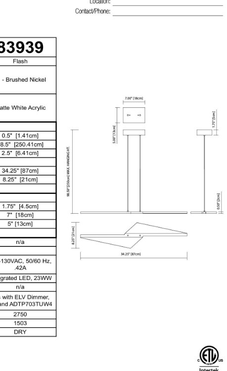 Foto para 23w 1504lm Flash Matte White Acrylic Brushed Nickel Integrated LED Linear Pendant