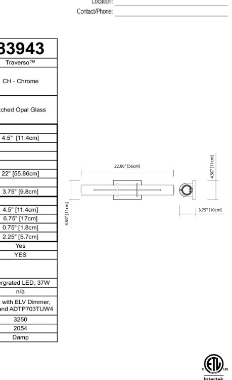 Foto para 37w 2054lm Traverso Etched Opal Glass Chrome Integrated LED 22" Vanity