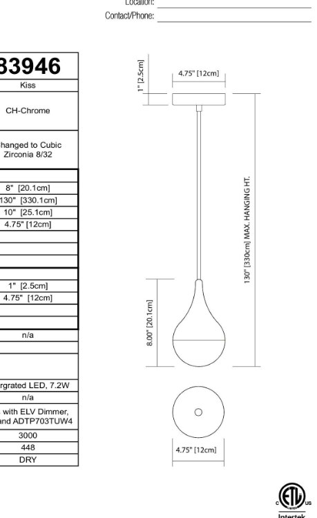 Foto para 7w 449lm Kiss Changed To Cubic Zirconia 8/32 Chrome Integrated LED Pendant