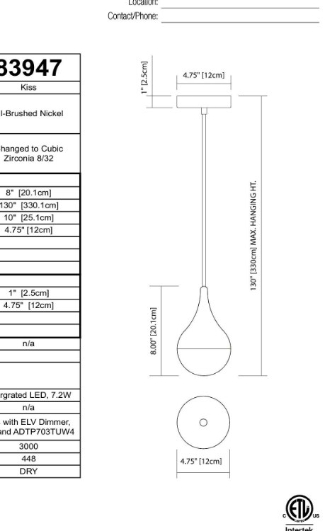 Foto para 7w 449lm Kiss Changed To Cubic Zirconia 8/32 Brushed Nickel Integrated LED Pendant