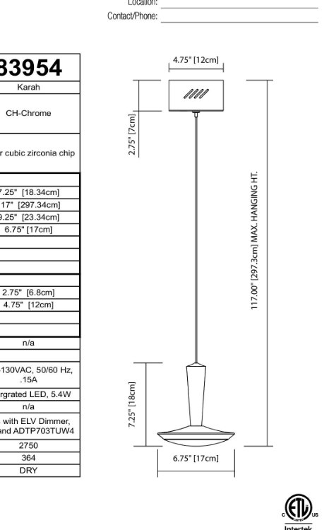 Foto para 5w 364lm Karah Clear Cubic Zirconia Chip Chrome Integrated LED Pendant