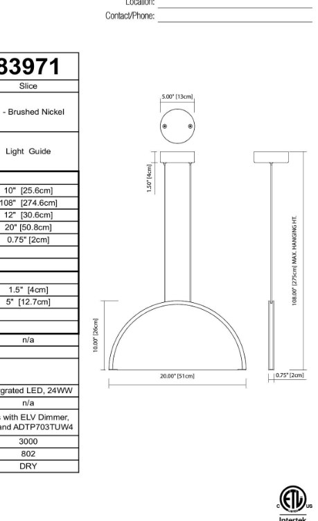 Foto para 24w 803lm Slice Light  Guide Brushed Nickel Integrated LED Pendant