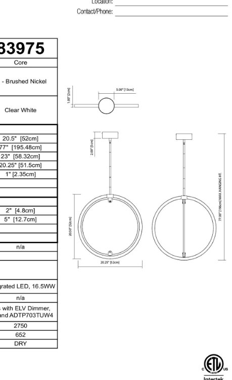 Foto para 17w 653lm Core Clear White Brushed Nickel Integrated LED Pendant