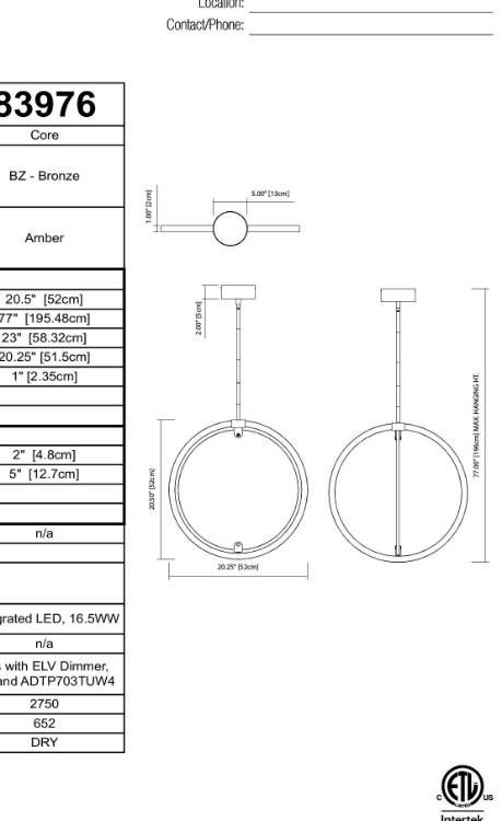 Foto para 17w 653lm Core Amber Bronze Integrated LED Pendant