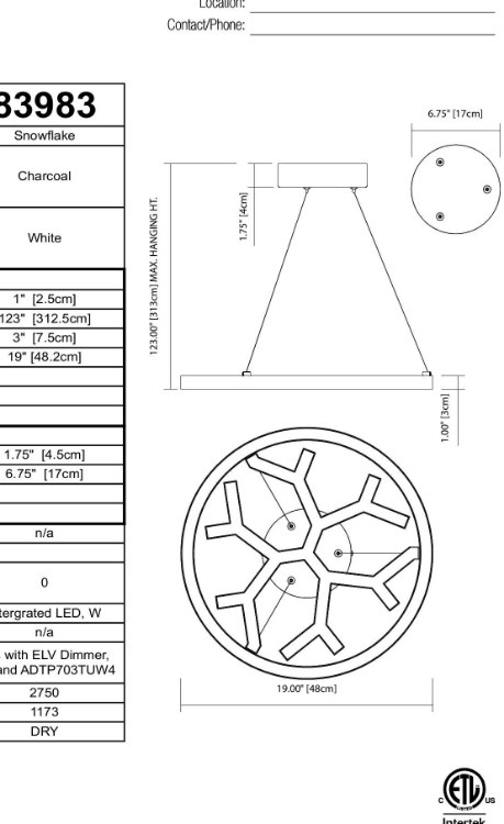 Foto para 1174lm Snowflake White Charcoal Integrated LED Pendant
