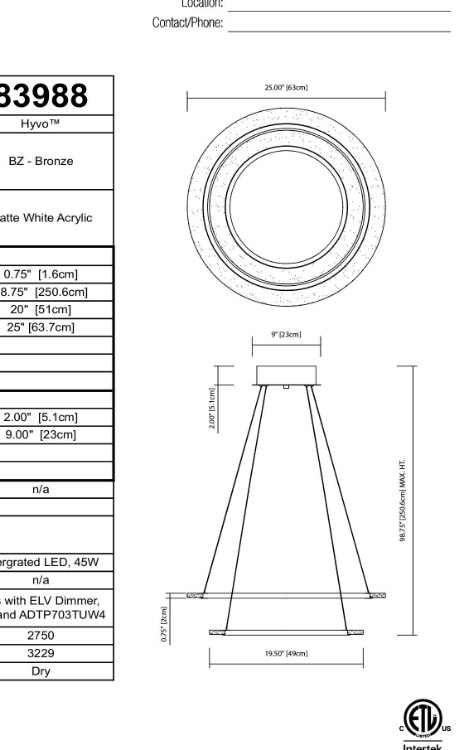 Foto para 45w 3230lm Hyvo Matte White Acrylic Bronze Integrated LED 2 Ring LED Pendant