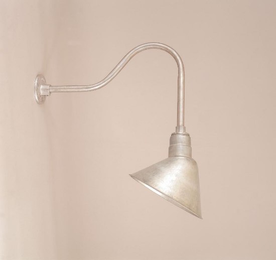 Picture of 12" Galvanized Gooseneck H-Arm Wet Angle Shade Wall Lamp