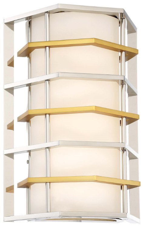 Foto para 16w WW Wall Sconce Polished Nickel W/Honey Gold White Glass