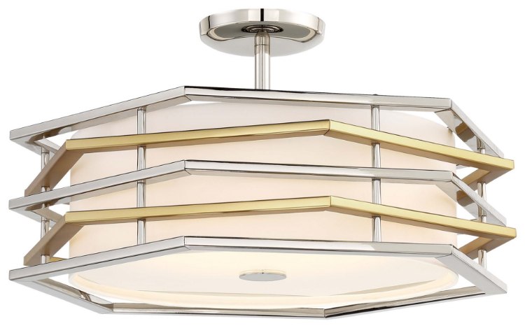 Foto para 38w WW Led Semi Flush (Convertible) Polished Nickel W/Honey Gold White Linen