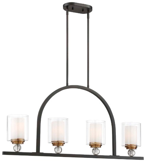 Picture of 100w SW 4 Light Island Light Painted Bronze W/Natural Brush Clear Glass