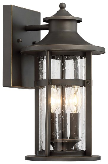 Picture of 60w SW 3 Light Outdoor Wall Lamp Oil Rubbed Bronze W/ Gold High Clear Seedy Glass