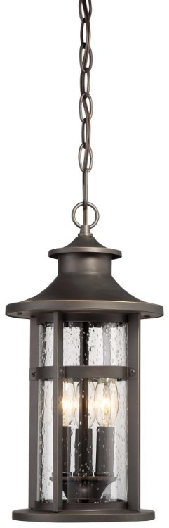Foto para 60w SW 3 Light Outdoor Chain Hung Oil Rubbed Bronze W/ Gold High Clear Seeded