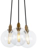 Foto para 2w Gambit 22k Transparent Glass Globe Aged Brass E12 T6 90cri Gambit 3-Lite Chandelier 3-L CL AB -LED922