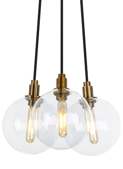 Picture of 2w Gambit 27k Transparent Glass Globe Satin Nickel E12 T6 90cri Gambit 3-Lite Chandelier 3-L CL SN -LED927