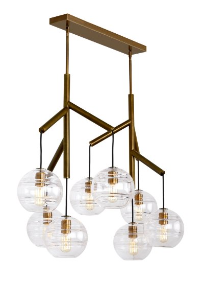 Picture of 3.5w Sedona 22k Transparent Glass Orb Aged Brass E26 Medium Base T14 90cri Sedona Multi-Port Chandelier Dble Two Prt Ln Cnpy