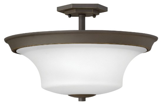 Foto para 100w Foyer Brantley MED Etched White Oil Rubbed Bronze Semi-flush Mount