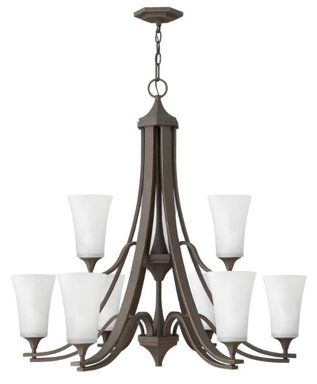 Foto para 75w Chandelier Brantley MED Etched White Oil Rubbed Bronze Two Tier Foyer