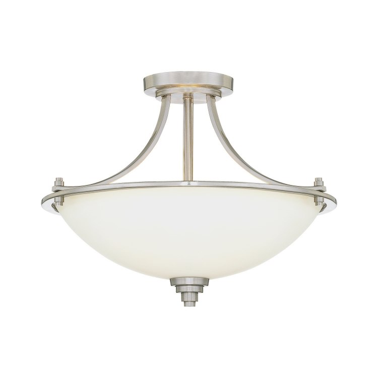 Foto para 100w 17.5" Bristo 3 Light Satin Nickel Etched White Ceiling Semi-Flush