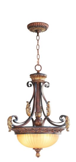 Picture of 180w (3 x 60w) 19" Villa Verona 3 Light Bronze with Aged Gold Leaf Accents Inverted Pendant