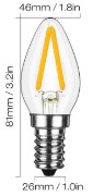 Picture of 2w ≅15w 3.2" (81mm) 200lm 27k E12 Filament Candle SW LED Light Bulb