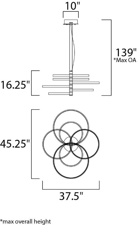 Foto para 114W 7980lm 45¼" 30k Hoopla 6-Light Black & Gold Steel/Aluminum/Acrylic WW LED Pendant