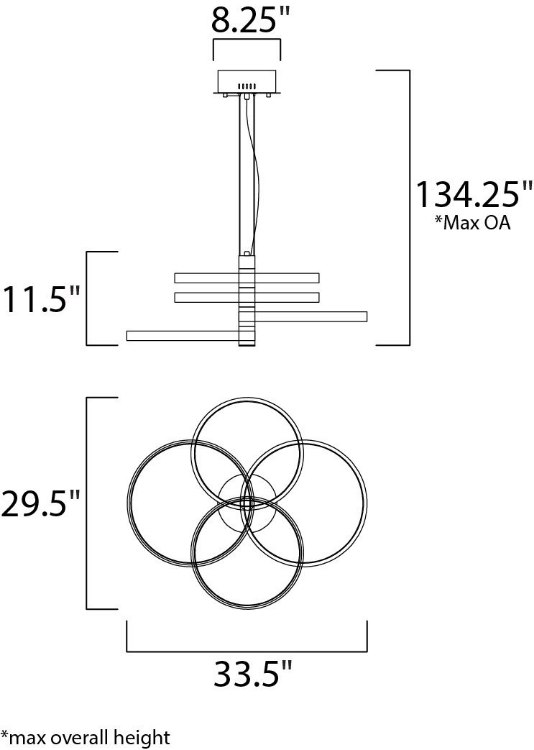 Foto para 64w 4480lm 29½" 30k Hoopla 4-Light Black & Gold Steel/Aluminum/Acrylic WW LED Pendant