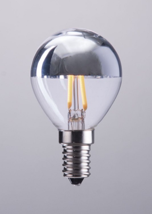 Foto para 2w 120v E12 G14 (G45) Type B (80x45 mm) Clear/Half Chrome Filament Dimmable WW LED Light Bulb