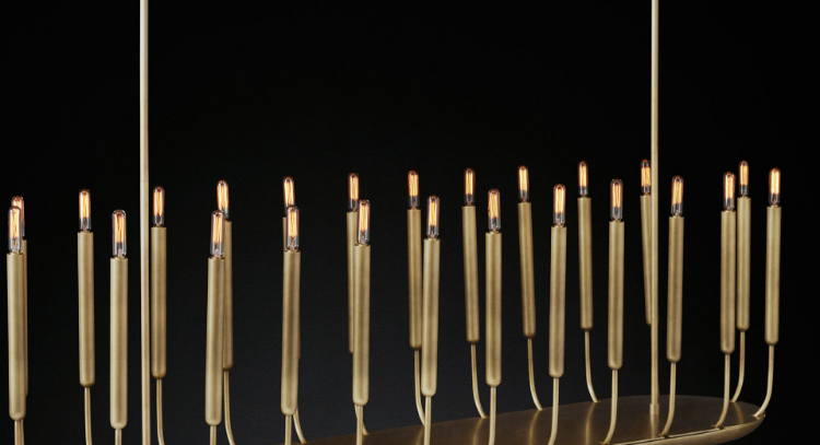 Foto para 600w (24x25) 61" Quenouilles Burnished Brass 24-Light E12 T6 Chandelier