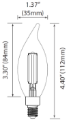 Picture of 4.5w ≅40w 300lm 22k 120v E12 BA10 Filament Candle Dimmable SW LED Light Bulb