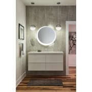 Foto para 30" Round Off-Center Frosted Face and White Acrylic Sides Integrated WW LED Mirror