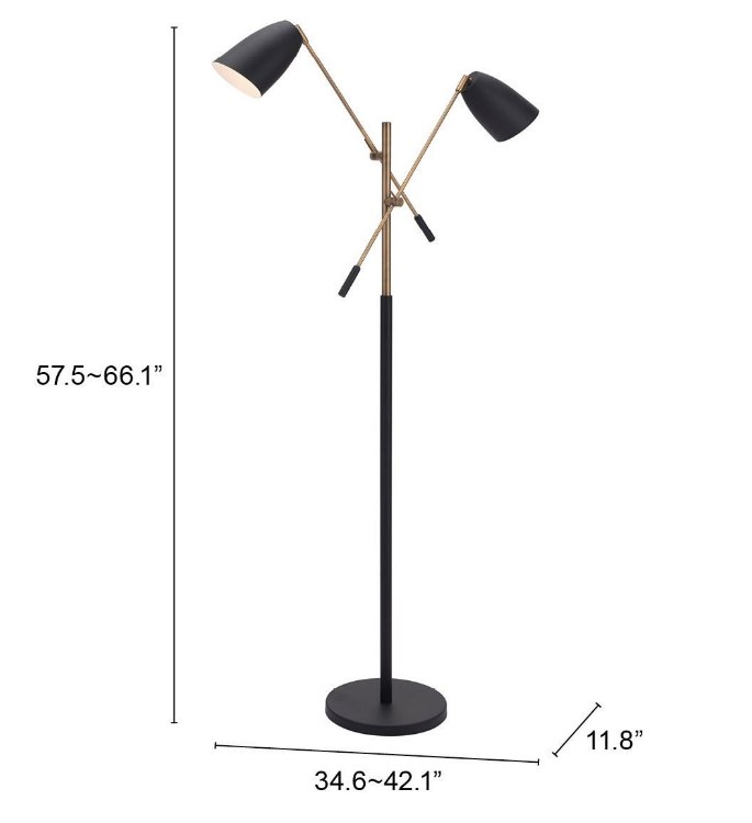 Foto para 80w (2 x 40w) Tanner Matte Black & Brass E12 G50 2-Light Floor Lamp