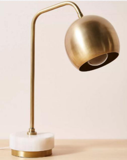 Foto para 14¼" Antique Brass White Marble Base E-26 Hotel Desk Lamp